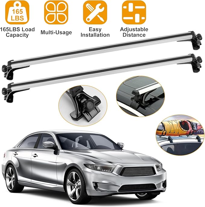 2Pcs Universal Roof Rack Cross Bars，47.24” Aluminum Cross Bars with 165LBS Capacity，Lightweight Car Roof Rack Cross Bars for Most Car Without Roof Side Rail for Bike Kayak Cargo Luggage