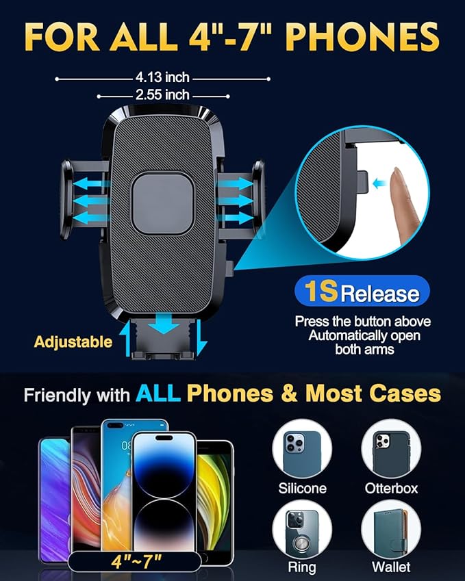 [Military-Grade Construction Phone Holders for Your Car, 2025 New Car Phone Holder Cell Smartphone Mount Windshield Dashboard Suction Cup Stand Truck Cradle for iPhone Samsung Android All