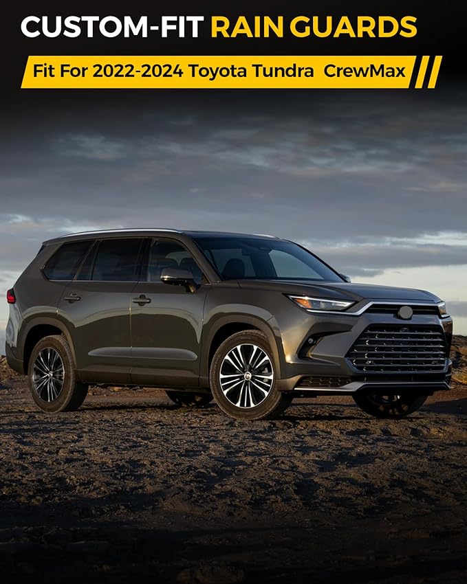 Rain Guards for Car Windows, Tape-On Window Visors Rain Guards Fit for 2022-2024 Toyota Tundra Crew Max, Window Deflectors, Vent Visors for Toyota Car Accessories, 4 Pieces