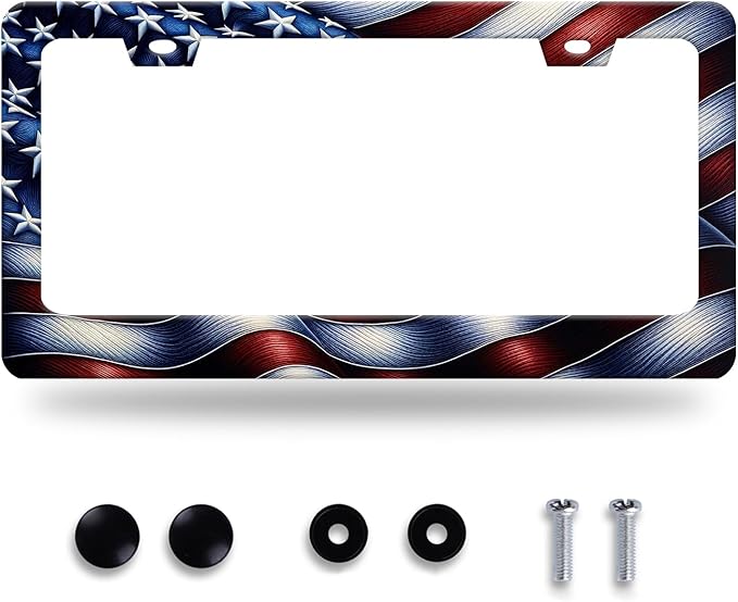 Personalised License Plate Frame American Flag USA License Plate Stainless Steel Funny License Plate Holder Patriotic Car Accessories Decoration 12.3" x 6.3" for Men Women