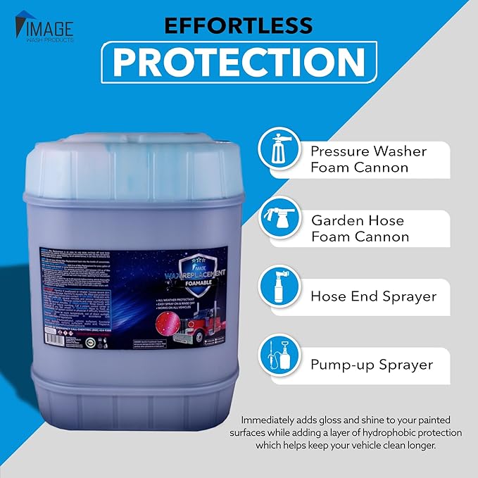 Image Wash Products Wax Replacement (Foamable) - Protectant for Any Size Vehicle. Foam On/Rinse Off (5 Gallon)