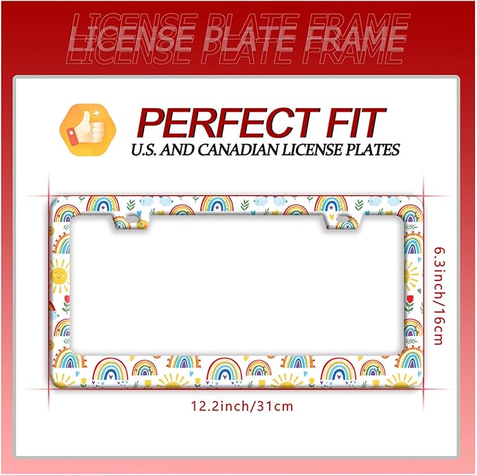 Cute Rainbow License Plate Frame Personalized License Plate Frames Colorful Auto Accessories Bracket Stainless Steel License Plate Holder 6x12 Inch