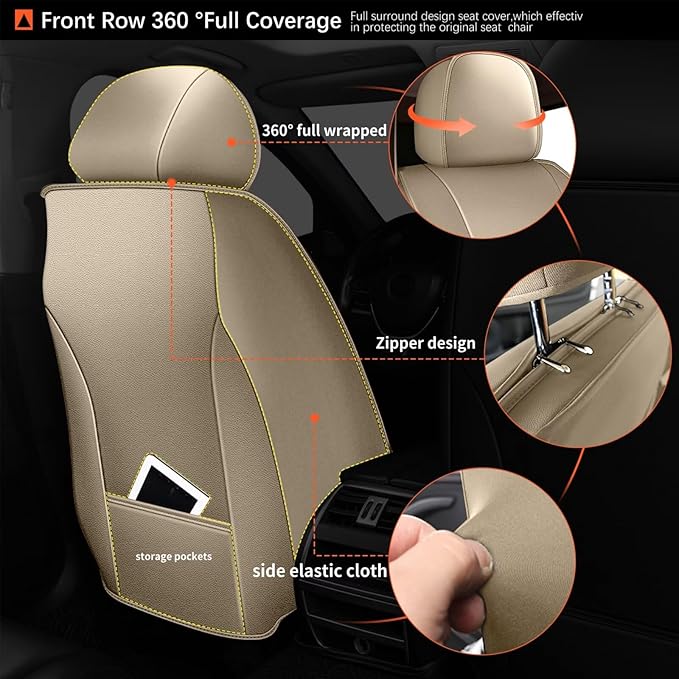2 Front Seat Covers Fit for Toyota Camry 2012-2023 2024 2025: Car Seat Covers Leather Waterproof Ice Silk Breathable Car Seat Cushion Protector (2 Seats, Black & Beige)
