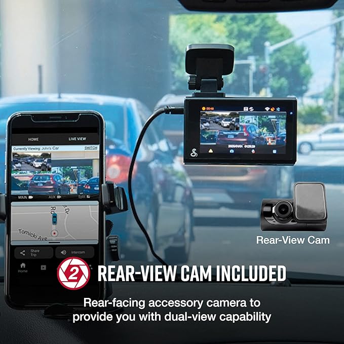 Cobra SC 200D Smart Dash Cam + Rear Cam and 2.5A OBDII Port to Micro-USB Hardwire Kit: Dual-View with QHD+ 1600P Resolution, Built-in Wi-Fi & GPS, Drive Smarter App + Apple Carplay Compatible
