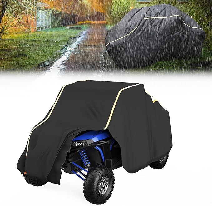 KEMIMOTO UTV Cover 2 Seater Heavy Duty Medium Size Compatible with Polaris RZR General, Can-Am Maverick, Talon, Teryx, Zforce, Viking, YXZ SXS Cover 2-3 Seater with Reflective Strip Sturdy in Wind