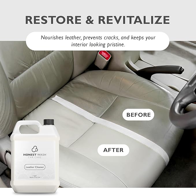 Honest Wash Car Leather Cleaner – Cleans, Conditions, & Restores Leather | Replenishes Natural Oils and Prevents Cracking | Non-Greasy Formula for Seats, Panels, & More | Made in The USA (128 Fl Oz)