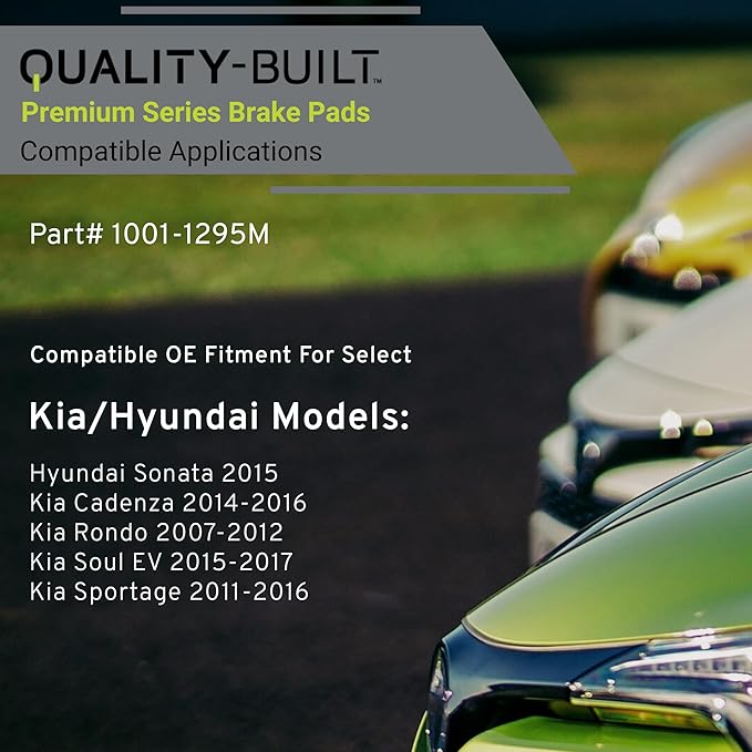 Premium Semi-Metallic Front Brake Pads (1001-1295M) Compatible with Hyundai Sonata 2015-2015, Kia Cadenza 2014-2016, Kia Rondo 2007-2012, Kia Soul EV 2015-2017, Kia Sportage 2011-2016