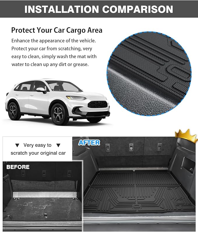 Powerty Floor Mats & Cargo Liner for 2023 2024 2025 Honda HRV HR-V Accessories Floor Mats 2 Row Liner Set All Weather TPE 3D Floor Liners&Rear Cargo Mat