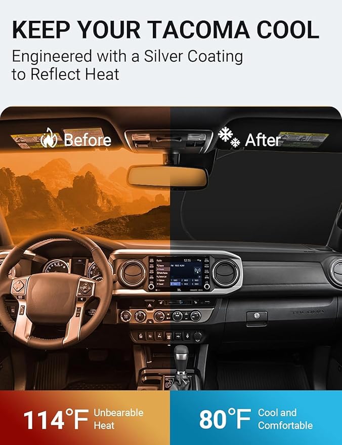 Proadsy for 2016-2023 Toyota Tacoma 2Dr 4Dr Pickup Windshield Sun Shade 4-Layer Foldable Front Sunshade Protector Sun Visor Blocks UV Rays Keep Car Cooler