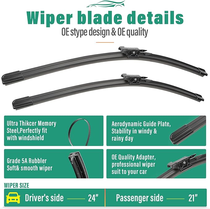 24" 21" 13" Windshield Wiper Blades Replacement for Chevy Chevrolet Traverse 2012 2013 2014 2015 2016 2017 Premium All Weather Front Rear Wipers Set - OEM Quality (Pack of 3)