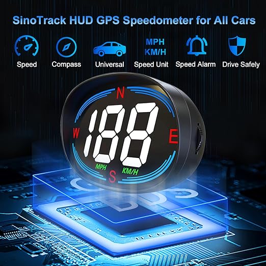 SinoTrack HUD GPS Speedometer Universal Car Heads-up Display 2.7inch MPH Speed Meter with Compass Over Speed Alarm for All Vehicle USB Connect Plug and Play