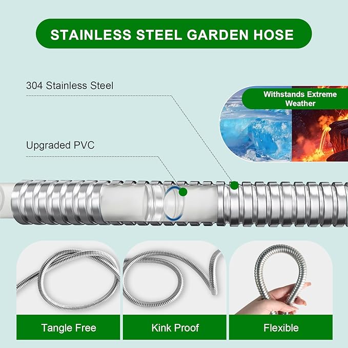 Metal Short Garden Hose 3 ft, Stainless Steel Hose Leader, Small Water Hose Extension, Lightweight Hose Extender for Outdoor (3FT)