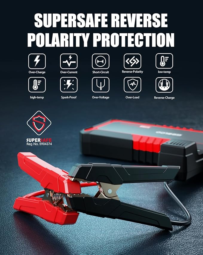 GOOLOO Upgraded GP3000 Jump Starter 3000A Peak Car Starter (Up to 9L Gas or 7L Diesel Engine) 12V Jump Box Auto Lithium Battery Booster SuperSafe Portable Power Pack with USB Quick Charge, Type-C Port