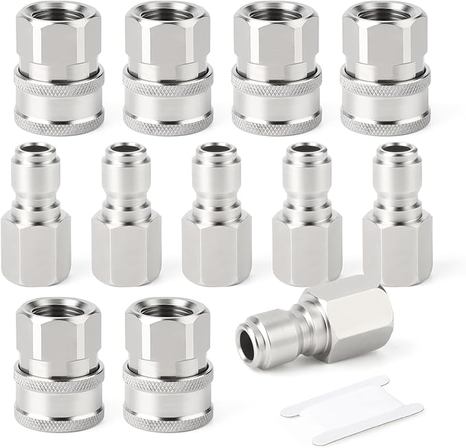 TAISHER 12PCS 304 Stainless Steel Pressure Washer Adapter Kit, Quick Connect Fittings，3/8" Female