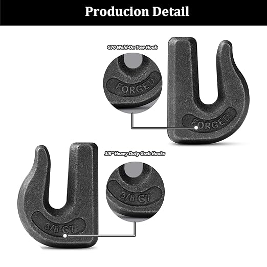 3/8 inch Weld On Grab Hooks, 4PCS Heavy Duty Clevis Grab Hook, G70 Tractor Bucket Hooks Great for Car, Truck, Tractors, Loader Bucket Forklift Trailer