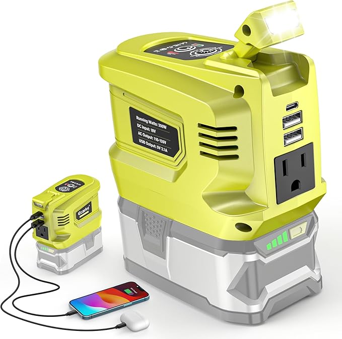 200W Portable Power Inverter Compatible with Ryobi 18V,Ecarke Outdoor Generato Battery Converter with 2 USB&LED&AC Battery Powered Outlet,Convert DC 18V/20V to AC 110V-120V Portable Power Station