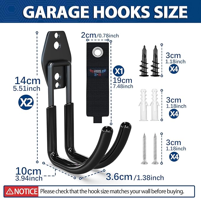3-H Garden Hose Holder Wall Mount 2 Pack,Solid Steel Hose Hanger,Perfect for Hanging Outdoor Air Hose,Ropes,Pipes,Garden Tools,Ladders,Bikes,Bulk Items(Black)