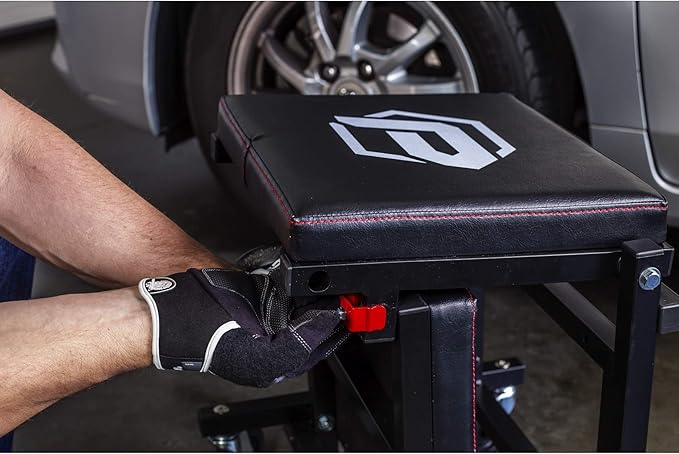 Powerbuilt 2-in-1 Rolling Creeper Seat Converts from High to Low Roller Seat, Fast, Tool-Free Conversion, Garage, Shop, Brake Jobs, Washing, Detailing, Maintenance, Thick Pad, 3-in. Casters - 240298