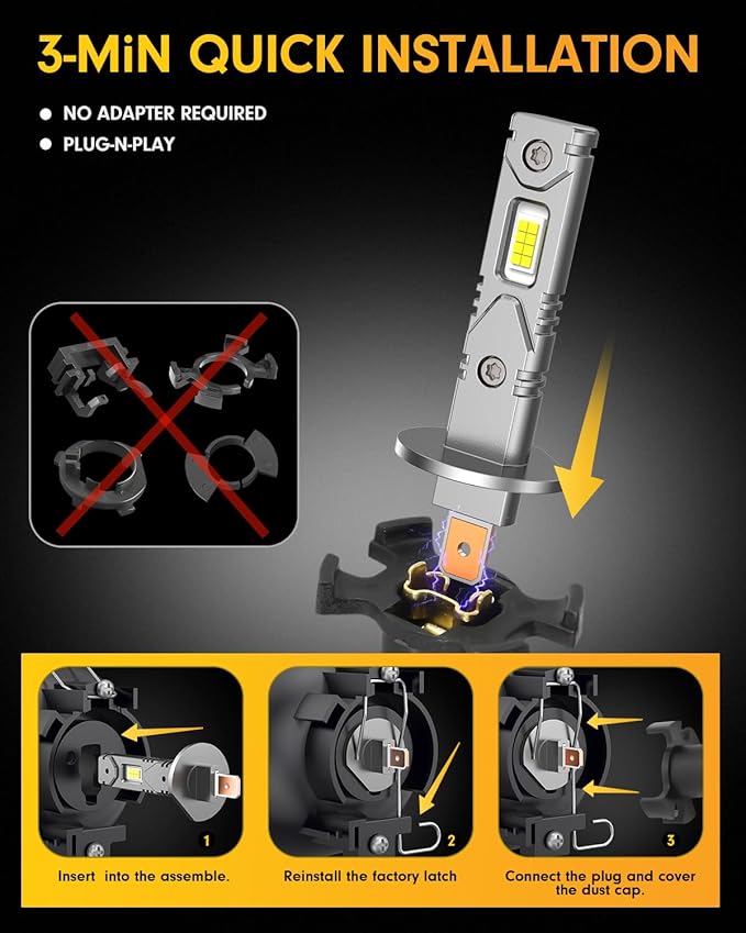 Ursprung H1 Fog Light Bulbs, 26000LM 700% Super-Brighter, 6500K Truly Plug and Play with Cooling Fan, 1:1 Mini Size No Adapter Required, Easy to Install, Pack of 2