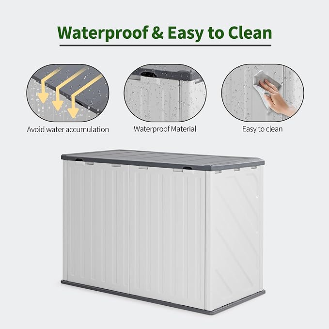 Macrout 25 Cu.Ft Small Plastic Outdoor Storage Cabinet with Shelves, 4.3 x 2.5 ft Waterproof Resin Outdoor Storage Shed with Floor, Lockable Horizontal Shed for Garden and Patio