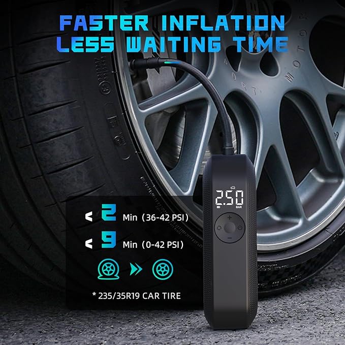 CYCPLUS Electric Air Compressor Bicycle Pump Car Tire Inflator, 150 PSI Portable Air Compressor, Rechargeable Tire Pump LED Display, Auto Shut-Off Air Pump for Bike Tires, Car, Motorcycle, Ball