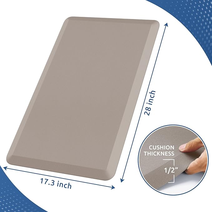 KitchenClouds Kitchen Mat Cushioned Anti Fatigue Rug 17.3"x28" Waterproof Non Slip Standing Desk Mat Comfort Floor Mats for Kitchen House Sink Office (Khaki)