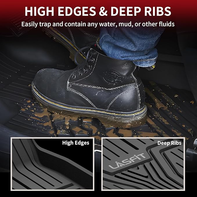 LASFIT Floor Mats and Trunk Mat for Honda Civic Sedan 2022-2025 2026 Rear with USB Ports (Not for Hatchback & 2025 Hybrid), TPE All Weather Car Floor Liners - 1st & 2nd Row & Cargo Liner, Black