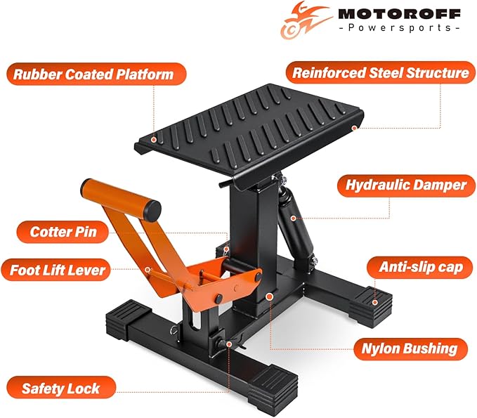 Adjustable Dirt Bike Stand & Powersport Jack 1000LBS Capacity, Heavy Duty Hydraulic Motorcycle Lift Stand & Center Stand for Maintenance, Dirt Bike Accessories for Garage & Shop (New-Orange)