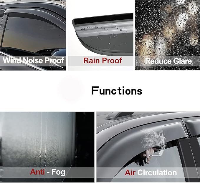 Side Window Wind Deflector, 2pcs Out-Channel Tape-On Dark Smoke Rain Guards Set, Window Visor fit for 2003-2007 Honda Accord 2-Door Coupe 92349