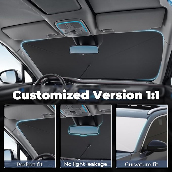 Windshield Sun Shade Umbrella for 2019-2025 Volkswagen VW Jetta Accessories: Custom Fit 240T Silver, Double Thickened, Foldable Sunshade Window Sun Visor, Ultimate 99% UV Blocking for S/SE/SEL/GLI/SEL