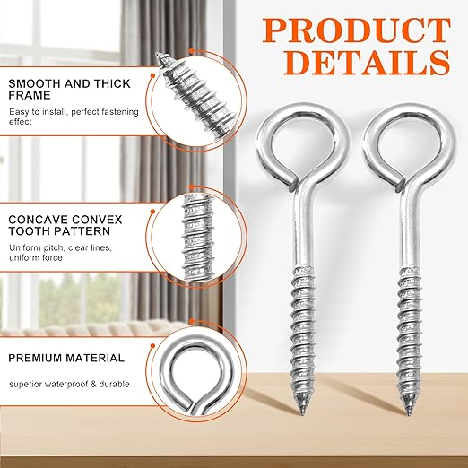 2Pcs Self Tapping Eyelet Screw Eye Bolt，6 Inch Heavy Duty Screw Eyes Hooks ，M10 Wooden Large Screw Eye Hook，Load Capacity 800 Lbs for Hammock ，Yoga，Heavy Indoor Outdoor Uses (2, M10-6 INCH)