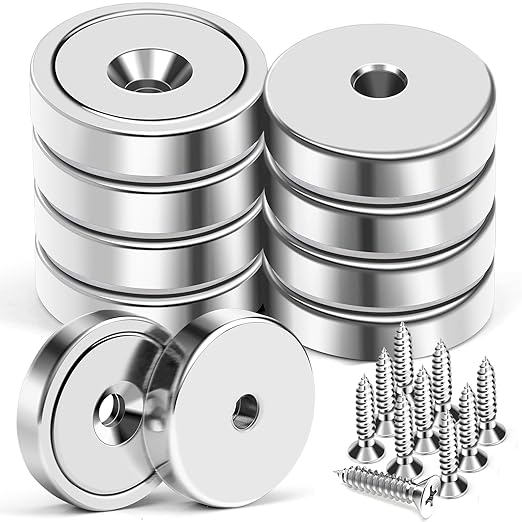 MIKEDE Magnet,150LB+ Neodymium Cup with Super Strong Attraction, Heavy Duty Pot Magnets with Hole for Mounting,Rare Earth Magnets with Screw for Hanging, Office, Craft -10 Pack