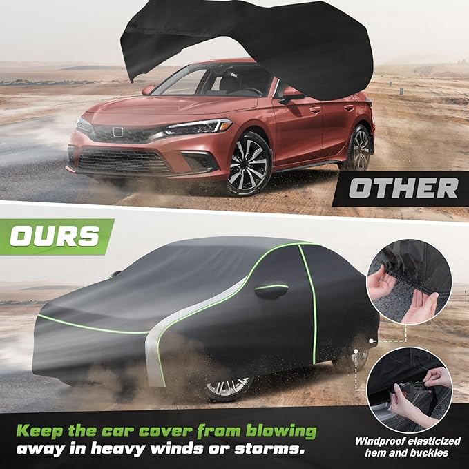 Mixsuper Liner Car Cover for Honda Civic 1991-2026, 7 Layers Waterproof Car Cover Accessories for Civic with Zipper Door, Windproof Straps, Reflective Strips, Anti-UV, All Weather