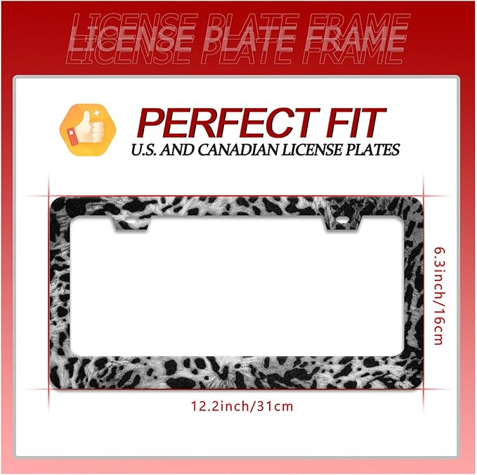Beautiful Leopard Print License Plate Frame Cheetah Print Texture License Plate Holder for Car Decorative Parts Stainless Stee License Plate Frames for Standard Us Canada Funny 12x6 Inch