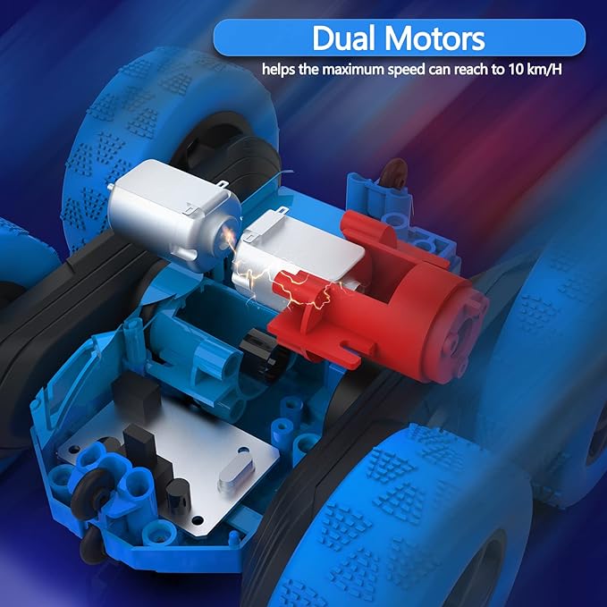 Remote Control Car Double Sided 360°Rotating 4WD RC Cars with Headlights 2.4GHz Electric Race Stunt Toy Car Rechargeable Toy Cars for Boys Girls Birthday (Blue)