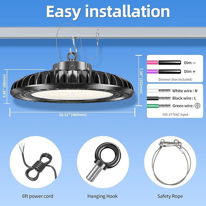 9 Pack 500W LED High Bay Light 72,500LM DLC ETL Listed Industrial Grade UFO Light Dimmable IP65 Waterproof 5000K Commercial Bay Lighting for Warehouse Garage Factory 110V 120V