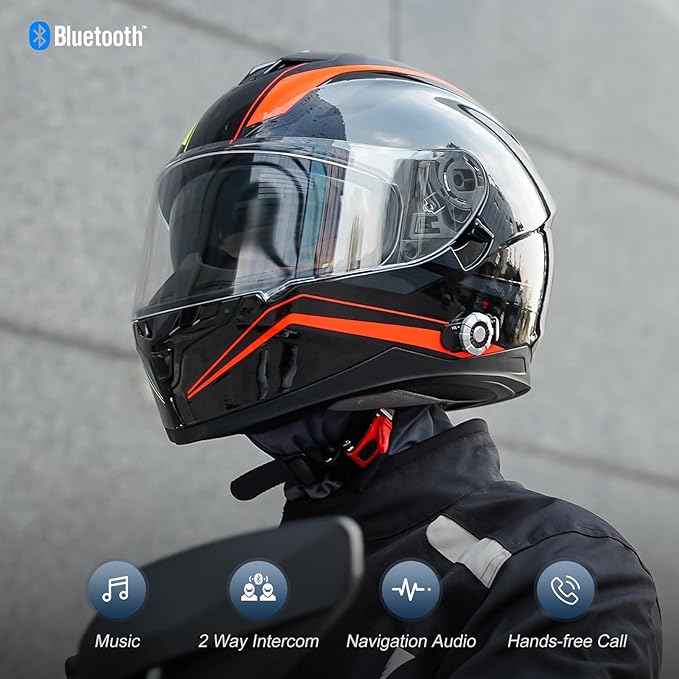 Full Face FreedConn Motorcycle Helmet Bluetooth 5.0 Integrated 2 Way Intercom DOT FMVSS-218 Rated Motorbike Helmet Communication with Dual Visor MP3 for Men Women New EPS