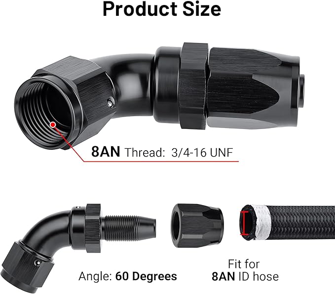 EVIL ENERGY 8AN 60 Degree One Piece Full Flow Hose End Fitting Swivel For CPE Braided Hose