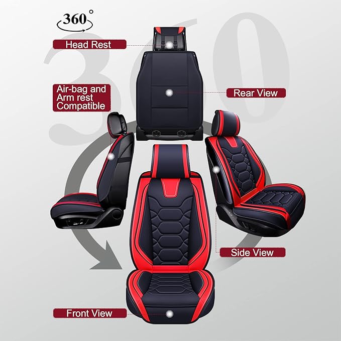 OASIS AUTO Custom Fit Seat Covers for 2012-2025 Toyota Camry, Waterproof Faux Leather Seat Protector Cushion Camry Car Accessories (Full Set, Red)