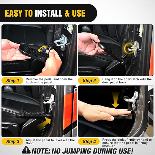 Nilight Car Door Step for Roof Access Universal Car Step Hook for Roof SUV Trucks Folding Aluminum Alloy Vehicle Door Latch Step Pedal with Glass Breaker Safety Hammer, Max Load 400lbs, 2 Pack Black