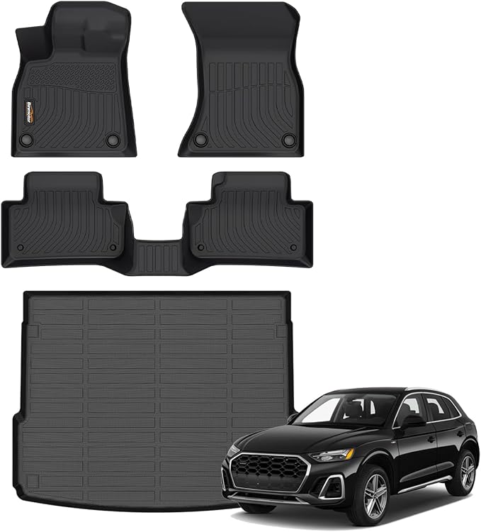 Binmotor-All Weather Car Floor Mats Cargo Liner Set for Audi Q5/SQ5 (Include Sportback) 2018-2025, TPE Car Mats Cargo Trunk Mat Rubber Liners for Audi Q5 Accessories