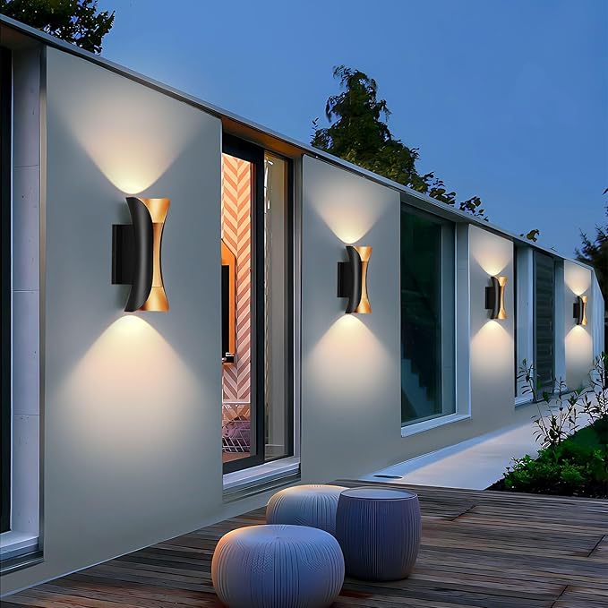 Outdoor Wall Light LED 20W (H) 11.8in Aluminum - Black Gold Waterproof Exterior Lighting Fixture,3000K Warm,Up Down Porch Sconces Brightens to Patio,Garage,Front Door