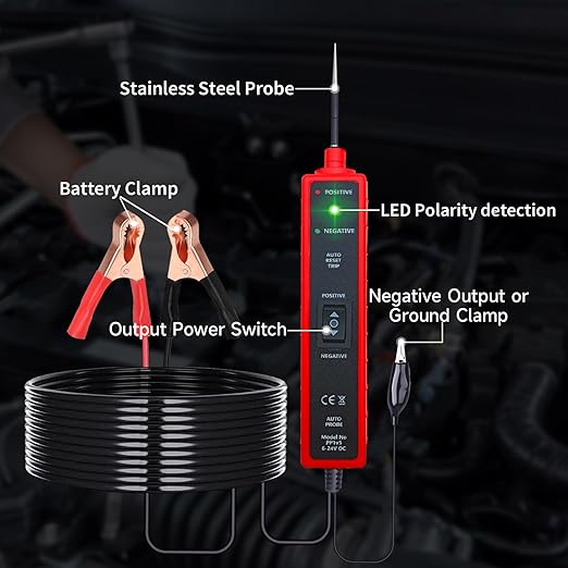 Automotive Car Circuit Tester 12V 24V DC Power Probe Tester with Overload Protection 12V Short Circuit Finder with Test Light for Continuity Testing Grounding Checking