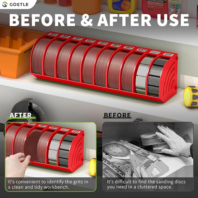 5 Inch Professional Sanding Discs Storage Bins - 6 Bins Set for Efficient Organization, Offset Snap-On Connection, Grit Classification, Space-Saving Design and Versatile Application, Red