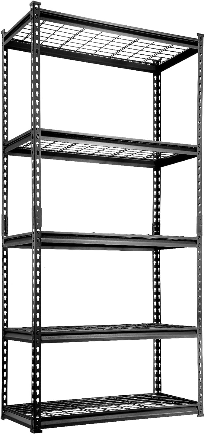 VEVOR Storage Shelving Unit, 5-Tier Adjustable, 2000 lbs Capacity, Heavy Duty Garage Shelves Metal Organizer Wire Rack, Black, 36" L x 16" W x 72" H for Kitchen Pantry Basement Bathroom Laundry Closet