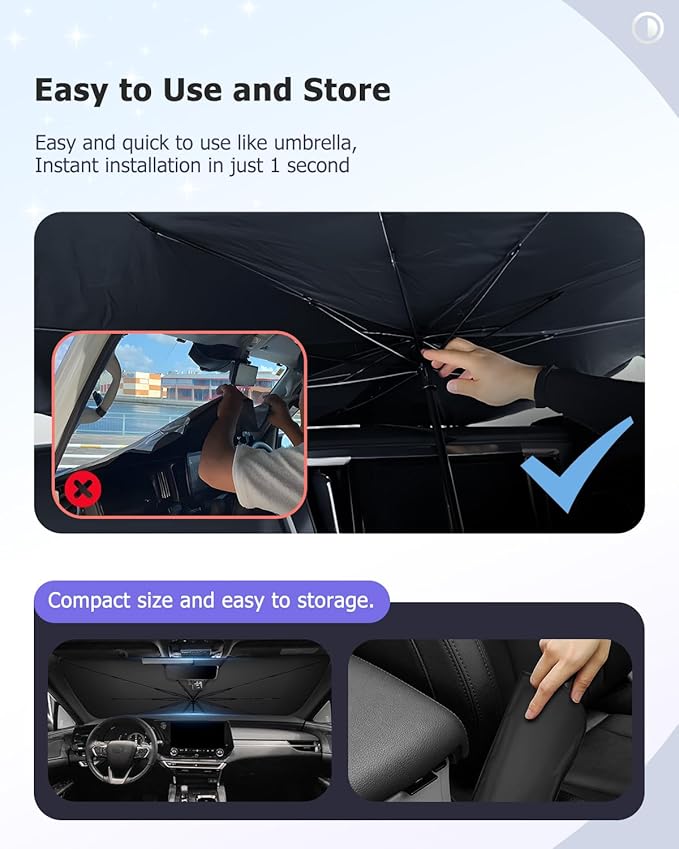 2025 Upgrade Car Windshield Sun Shade Windshield Sunshade Umbrella [Star Fabric] Protect Car from Sun Rays&Heat Damage Keeps Vehicle Cool, Spring Structure Edge Fits Sedans,SUVs,Trucks,Hatchbacks (L1)