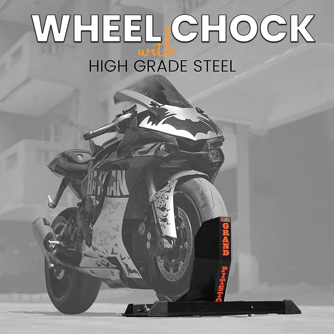 GRAND PITSTOP Universal Wheel Chock for Motorcycle Stand for Trailer Completely Adjustable Detachable Foldable Wheel Chock (Black)