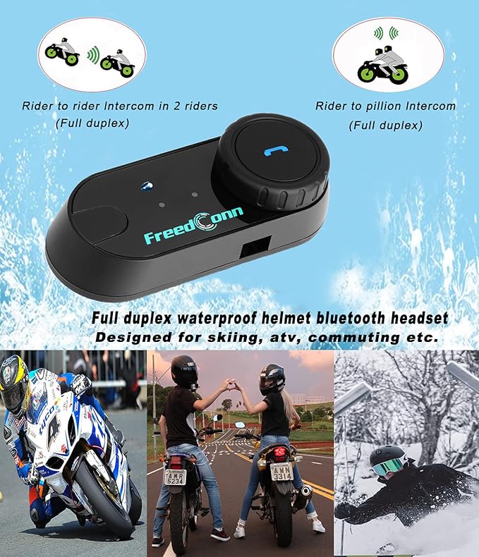 FreedConn Motorcycle Bluetooth Headset, TCOM VB 2-Way 800M Helmet Communication Systems,Motorbike Bluetooth Intercom, intercomunicador para motos/FM/BT5.0/Siri/2 in 1 Mic for full/3/4 Helmet(2Pack)