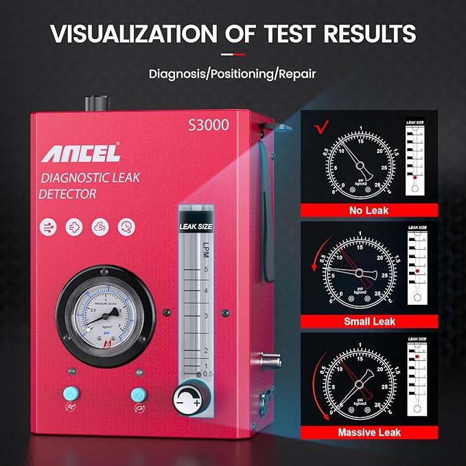 ANCEL S3000-US Smoke Machine Automotive with Built-in Air Compressor, Pressure Gauge & Adjustable Flow Meter, Automotive Smoke Machine Leak Detector for EVAP, Fuel, Vacuum System & More