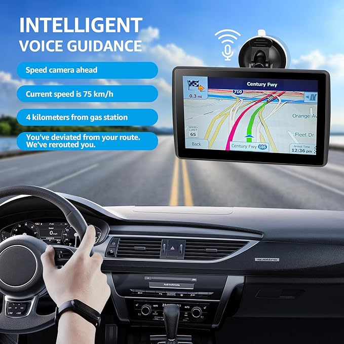 GPS Navigator for Car Truck RV, Latest 2025 Map 7 inch Touch Screen Car GPS, Support Voice Turn Direction Guidance/Speed and Red Light Warning/Custom Truck Routing